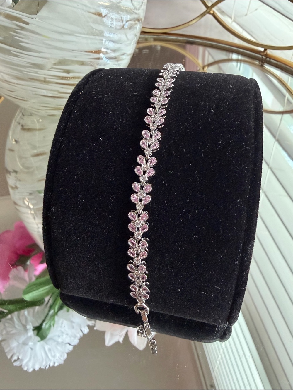 Elegant Pink Crystal Leaf Bracelet - Brand